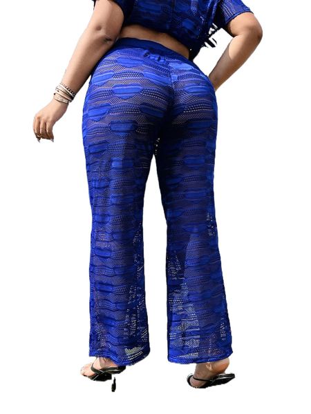 

plus hollow out semi sheer pants without thong i1a4#, Black