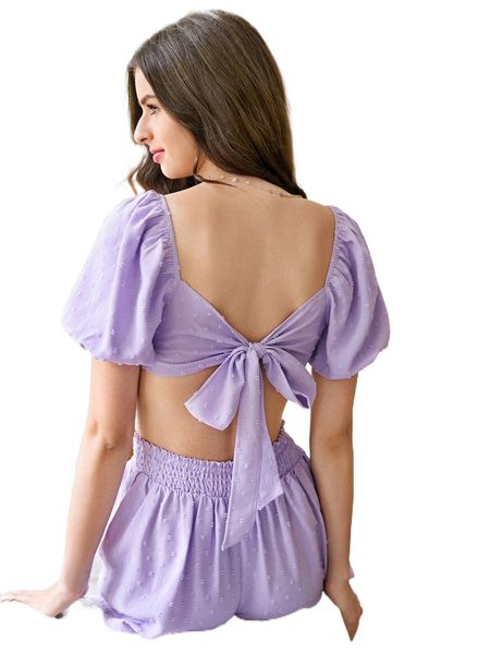 

tie backless swiss dot crop & shorts k0wr#, White