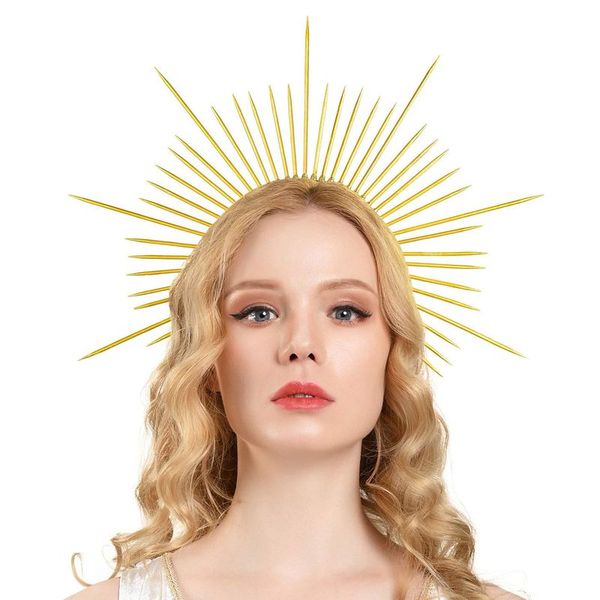 

goddess halo crown sunburst spiked headband women s halloween wedding p oshoot accessories 220805, Slivery;golden