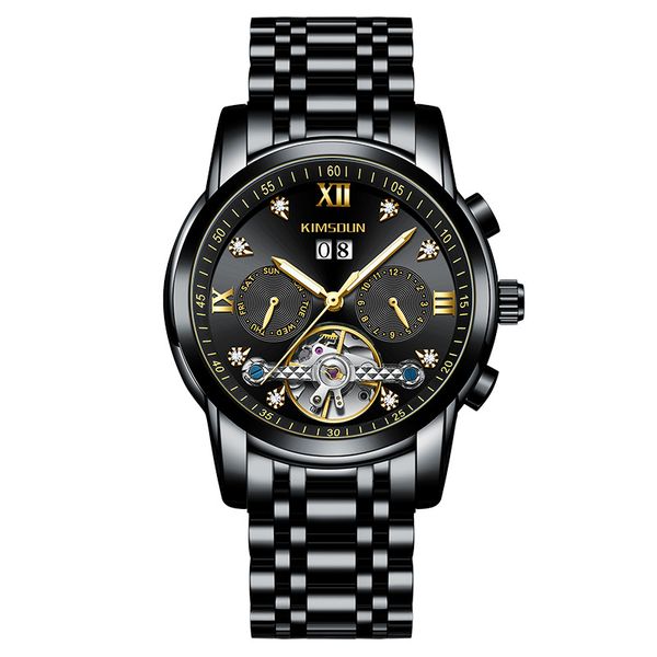 

diamond-inlaid tourbillon hollow out automatic mechanical watch waterproof men's watch explosion gift e8, Slivery;brown