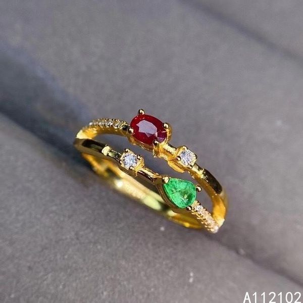 

cluster rings kjjeaxcmy fine jewelry 925 sterling silver inlaid natural ruby emerald girl fashion chinese style pretty ring support test, Golden;silver