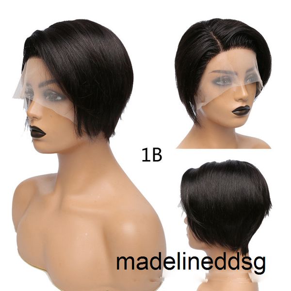 

t part human hair wigs human hair short straight bob wig lace front t part transparent side wigs for women brazilian xi42, Black