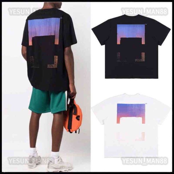 

designer luxury summer off classic gradient printing color printed t shirt fashion mens and womens loose short sleeves white black tee
