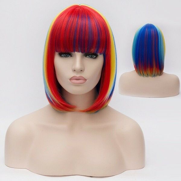 Parrucca corta da donna Parrucca per capelli da festa cosplay arcobaleno multicolore