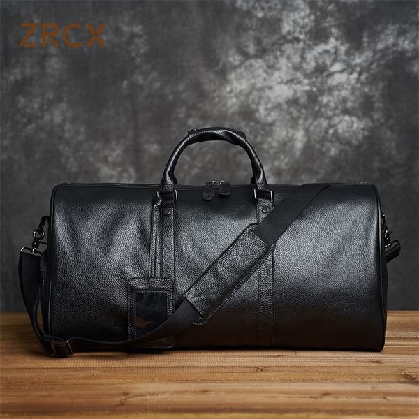 ZRCX Couro Genuíno Bolsa de Viagem Masculina Feminina Couro Genuíno Macio Carreg Bagagem de Mão de Ombro Fim de Semana 220509