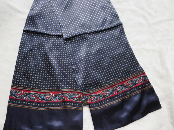 

100% mulberry silk scarf men double layer neckerchief blue smooth comfortable, Blue;gray