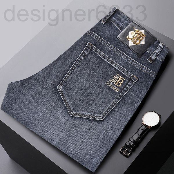 

men's jeans designer european spring and summer thin high waist elastic straight tube loose business casual ubkr, Blue