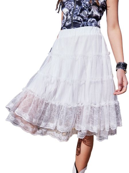 

romwe contrast lace frill skirt t1pv#, Black