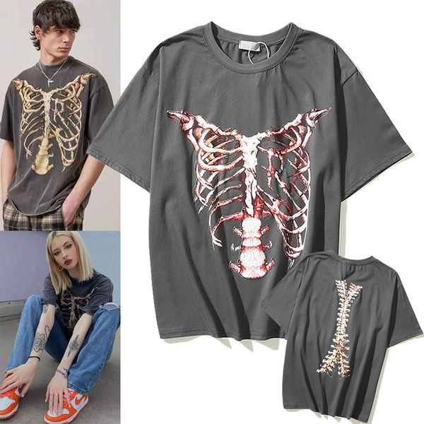 

mens pure cotton t shirts vintage skull destroys retro old fashion loose european and american high street short sleeve t-shirts, White;black