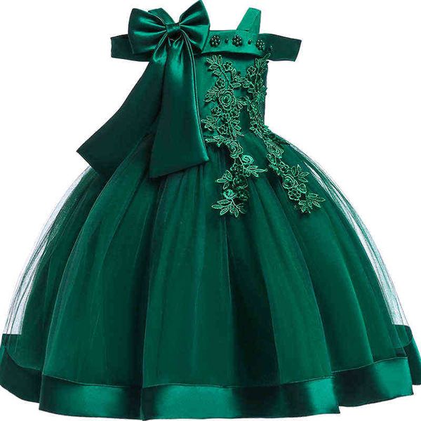 

embroidery silk princess dress for baby girl flower elegant girls dresses winter party christmas halloween kids dresses clothes y220426, Red;yellow
