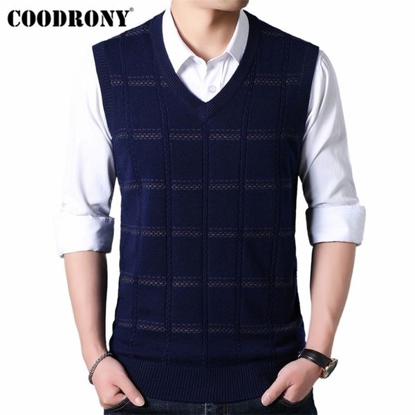 

coodrony sweater men knitted cashmere wool mens sweaters autumn winter vneck sleeveless vest pull homme pullover men 91019 201125, White;black