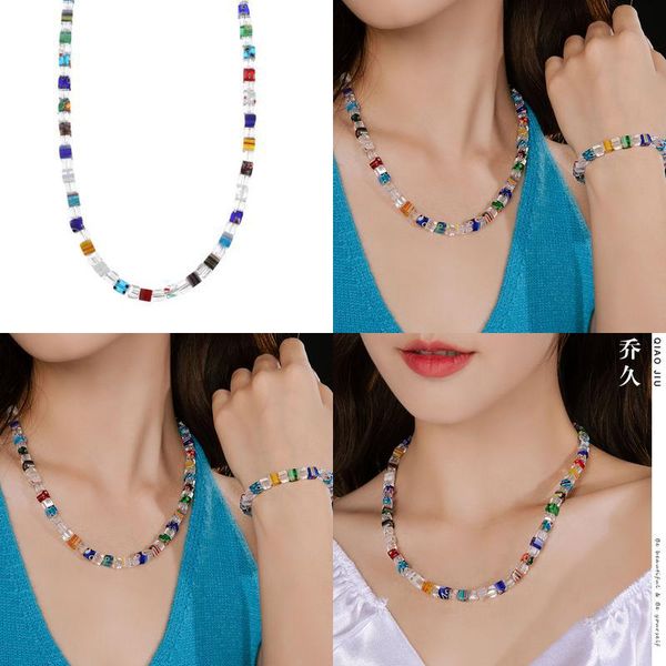 

fashion necklace for woman gift pendant necklaces square color glazed crystal bracelet set female jlluhh, Silver