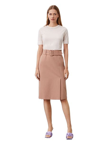 

motf premium wool-mix straight belted skirt h4it#, Black