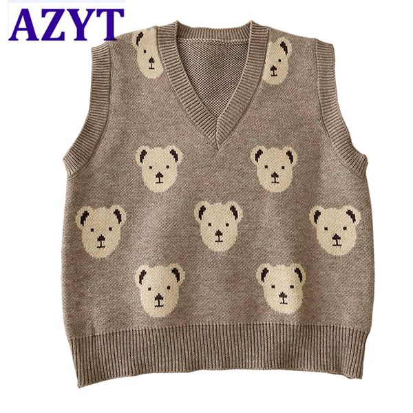 AZYT Primavera Stampa Cartoon Maglione da Donna Gilet Autunno Con Scollo A V Pullover Gilet In Maglia Donna Casual Giacca Senza Maniche Donna 220715