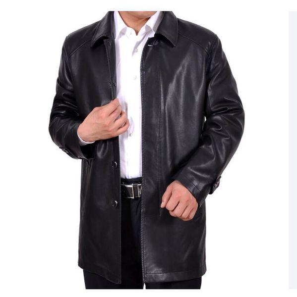 

men's leather faux leather winter mens business casual black long sheepski 220823