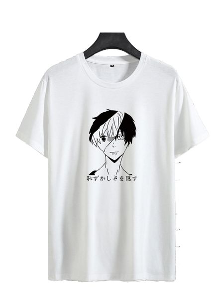 

men japanese letter & figure graphic tee b512#, White;black
