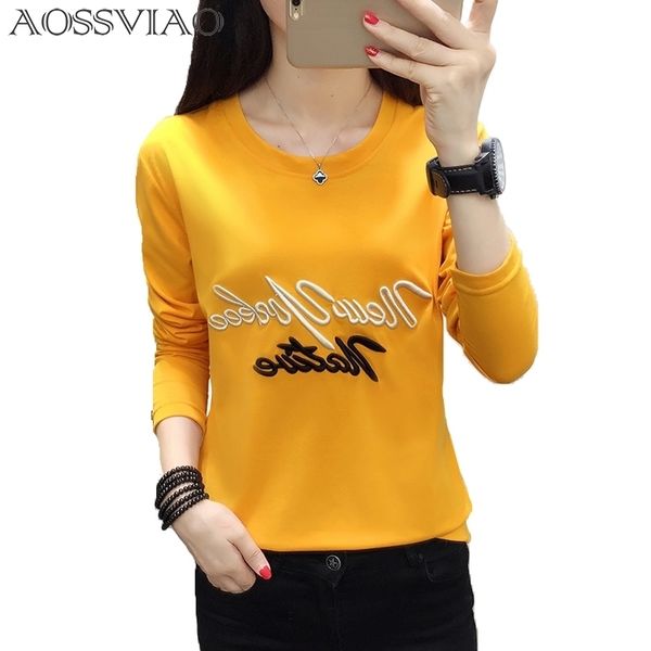 

cartoon embroidery autumn tshirt women fashion simple long sleeve lovely black white loose female tshirt plus size y200109