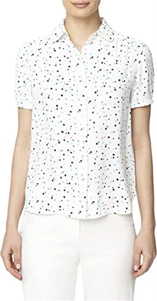 

& tees women's peter pan collar short sleeve button down blouse, White