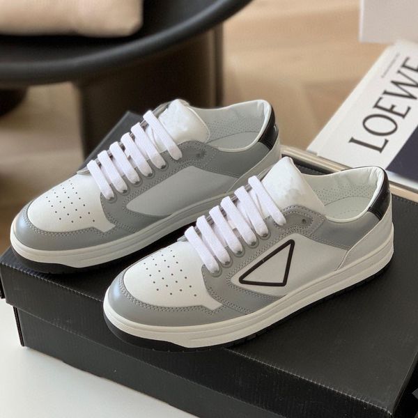 

luxury fashion shoe men's downtown leather low-sneakers triangle trainers men sporty district casual walking discount footwear genuine, Black
