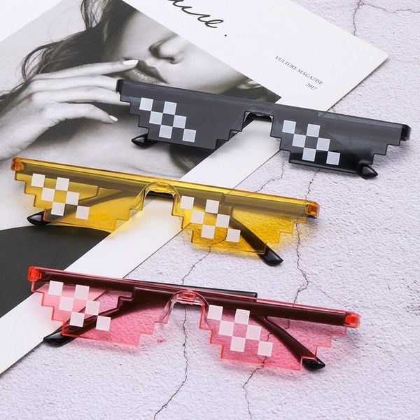 

1pc mosaic sunglasses trick toy thug life glasses deal with it pixel black cool jokes funny toys 220705, Blue