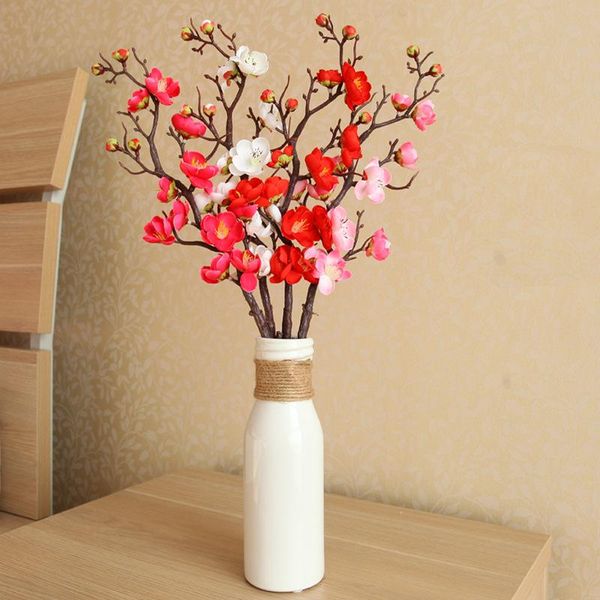 Flores decorativas grinaldas PCs Plantas artificiais Cherry Spring Plum Blossom Branch Simulation Silk Flor Home Wedding Party Decoration AR