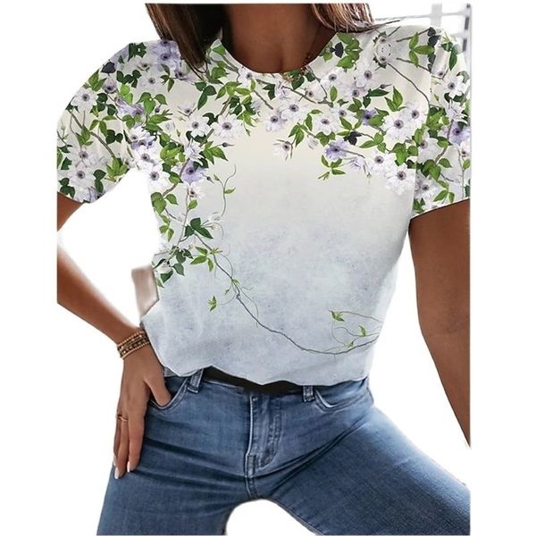 

summer t shirts t shirts high street short sleeve with a fashion flower print womens t shirts woman 220606, White