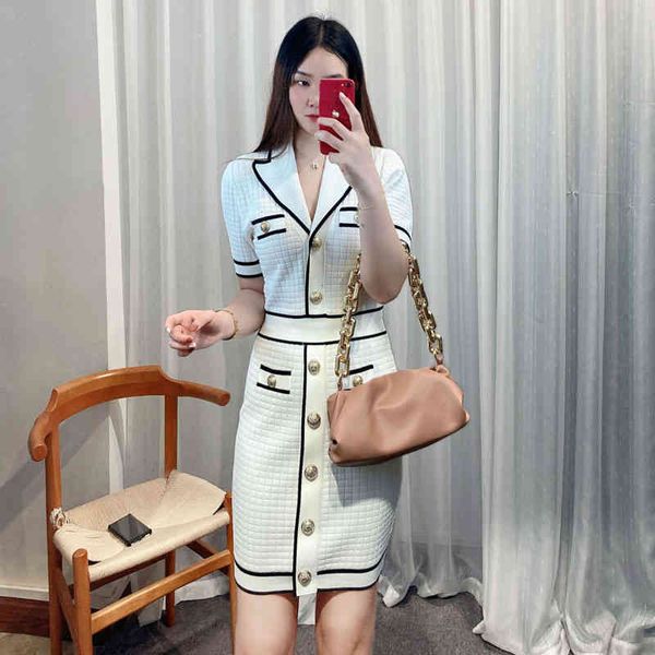 

casual dresses legal celebrities small fragrance temperament suit lapel crowd light luxury hip wrapped knitted dress summer style 3x8c, Black;gray