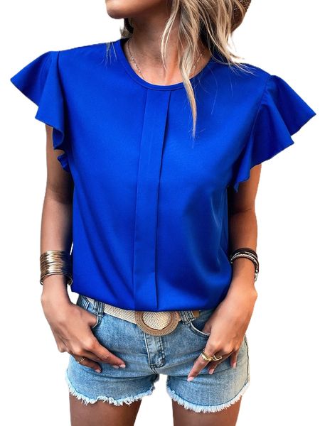 

solid butterfly sleeve blouse v1wy#, White