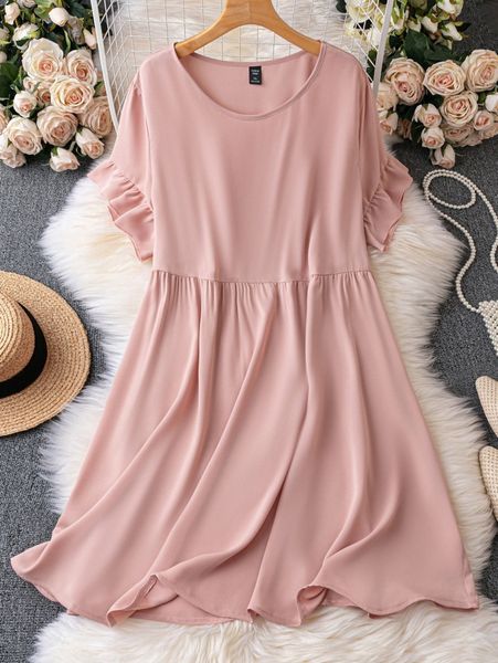 

plus flounce sleeve smock dress w26n#, Black