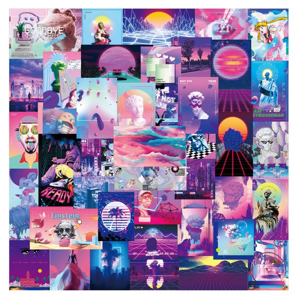 

50pcs art style vaporwave lapstickers cartoon pack for skateboard fridge motorcycle luggage diy cool sticker decals kid toys