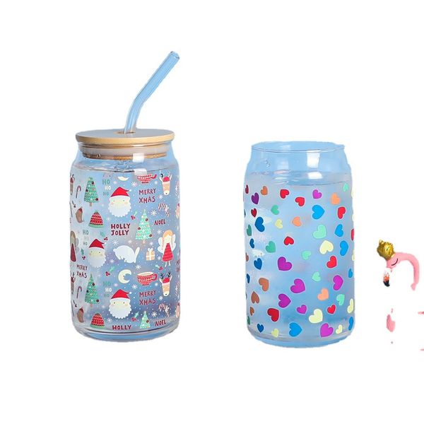 Su şişeleri yeni şeffaf cam kavanozlar soğuk renk değiştiren içecek kutuları Noel sıcaklık değiştiren cam bardaklar