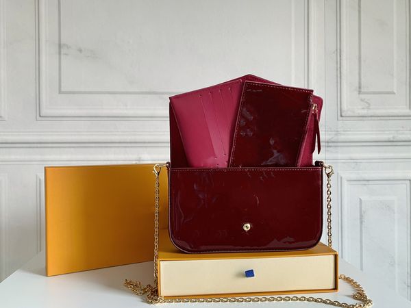 

women messenger patent leather handbag brand designer evening bag flower checkers date code serial number embossed patterns 612ap76