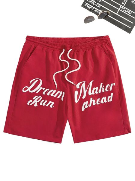 

men letter graphic drawstring waist shorts i2wt#, White;black