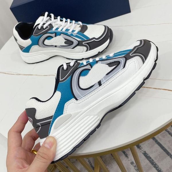 

2022 designer b30 casual shoes sneakers calfskin vintage shoes mens womens oblique letter technical static reflective sneaker suede fabric m, Black
