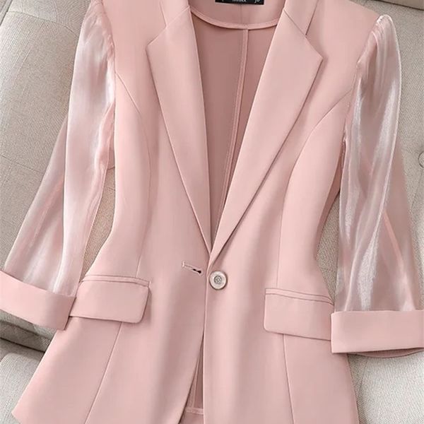 Abito sottile rosa da donna primavera ed estate moda coreana slim maniche a tre quarti giacca casual da donna blazer da ufficio 220811