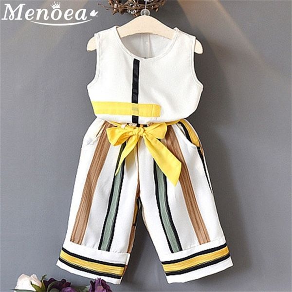 Menoea Mädchen Kleidung Anzüge Sommer Ärmellose Gestreifte Tops Lange Hosen Kleidung Sets Für 3-7Y Kinder Baby Mädchen Outfits Kostüme 220425