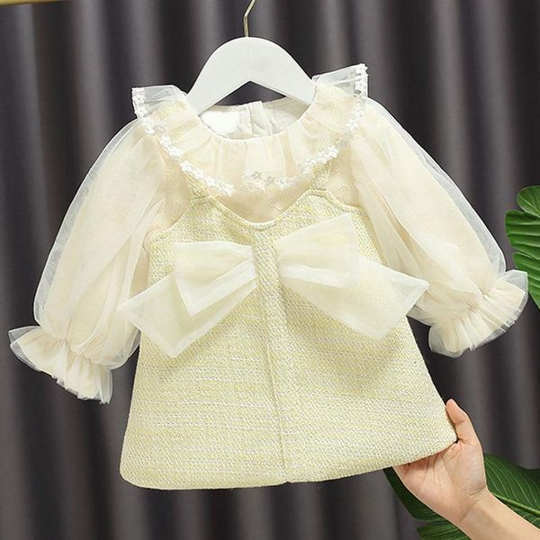 Mädchen Kleider Kinder Kleid für Mädchen Koreanischen Stil Herbst Kleinkind Lotus Blatt Kragen Bogen Super Fee A-linie Prinzessin