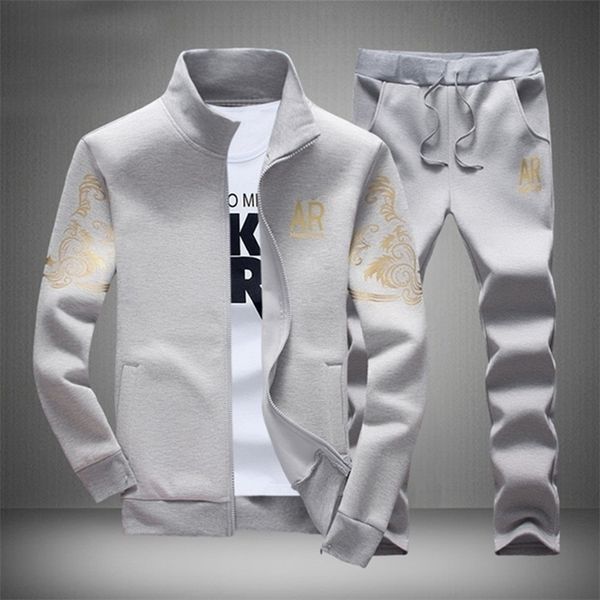 

fashion men tracksuits outwear hoodies zipper sportwear sets male sweatshirts cardigan men set clothing pants plus size 220813, Gray
