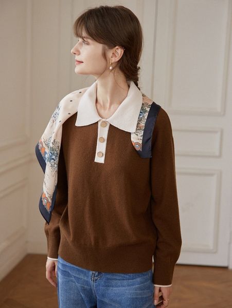 

simple retro contrast polo neck drop shoulder sweater j71s#, White;black