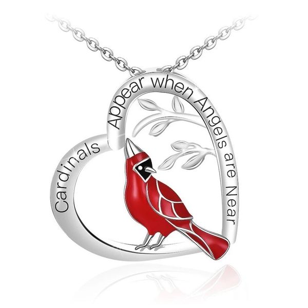 

red bird heart-shaped pendant necklace for women, Silver
