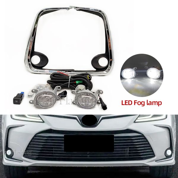 1 Configure a lâmpada de nevoeiro de nevoeiro de nevoeiro de LED frontal para Toyota Corolla Altis 2019 2020 2021 cromo com grade de capa de fiação