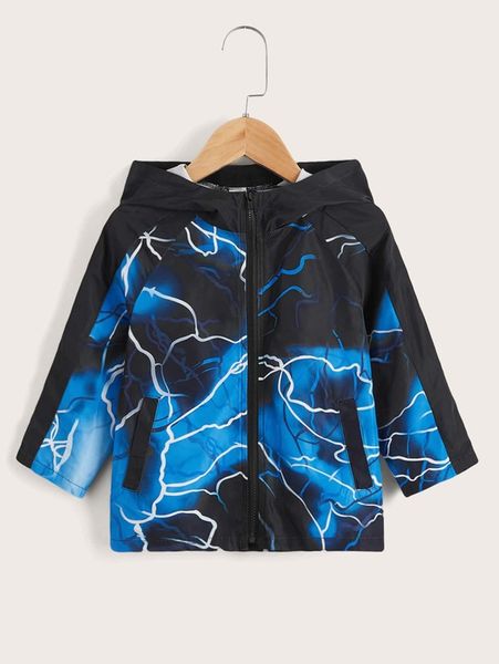 

toddler boys lightning print raglan sleeve hooded jacket she, Blue;gray