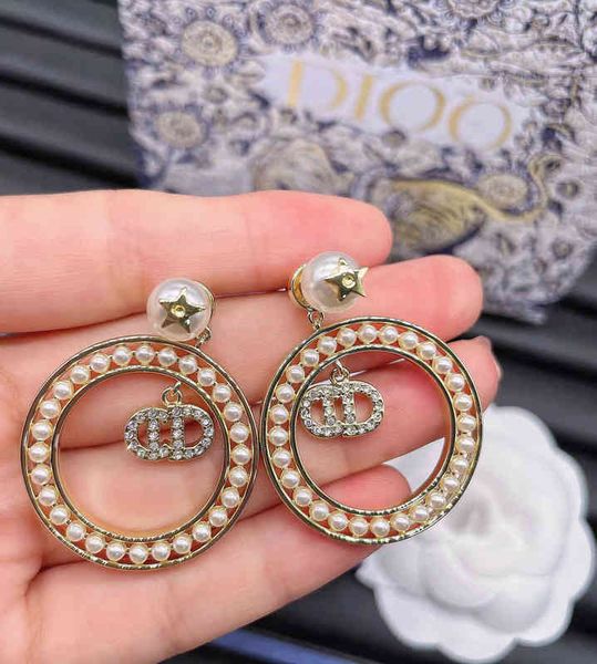 

gold letter earrings 2022 new red back hanging pearl earrings, Golden