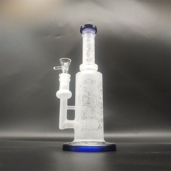 9,8 polegadas azul fosco de vidro bong cachorro fumar tubulação de água bongs tubos de cabeça tamanho 14mm articulação bacia