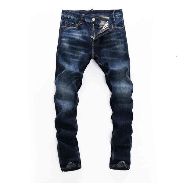 

men's jeans 2022 spring and summer fashion business casual simple dark blue slim fit pants lqoa