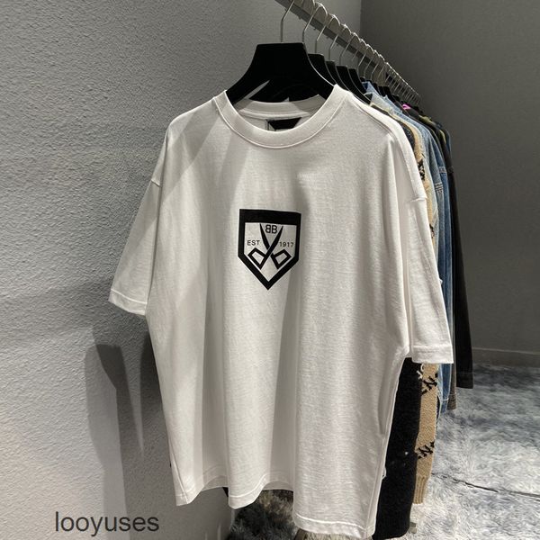 

men tshirt fashion balenciga spring summer high shield scissors print round neck loose tshirt short sleeve top, White;black
