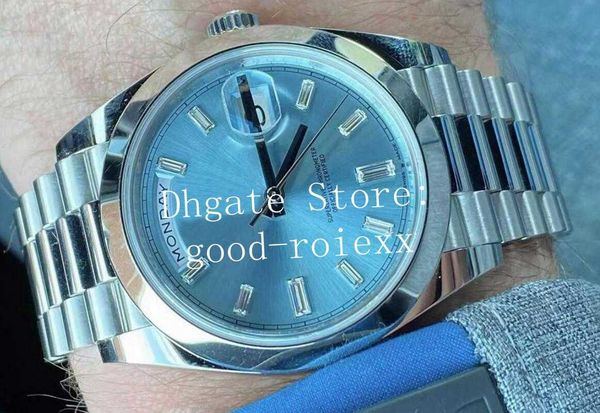 

watches men blue rectangle crystal diamond dial bp factory automatic 2813 asia men's watch time day date 228239 bpf 228206 wristwatches, Slivery;brown