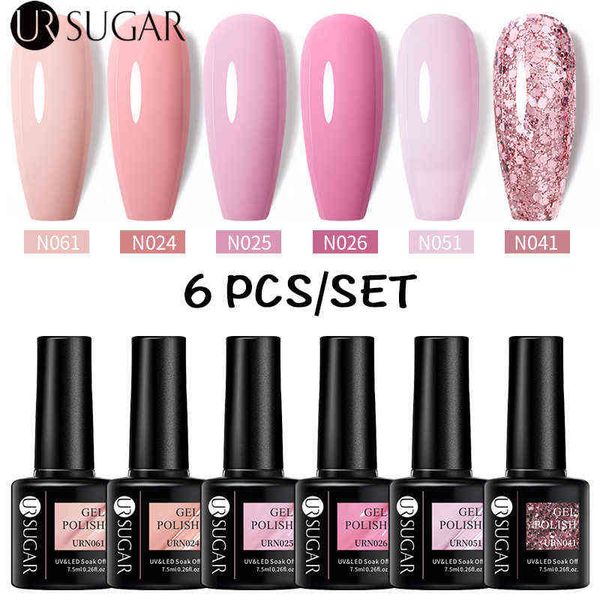 Nxy unha gel 6 pcs polonês conjunto para manicure unhas design arte rosa glitter cor vernish soak off semi permanente uv lak kit 0328