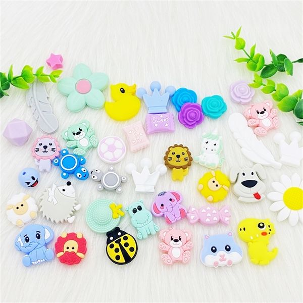 5pcs Cartoon Animal Silicone Beads Lion Cat Patrol Free BPA Beable Baby Creetether аксессуары для детского прорезывания зубов 220507