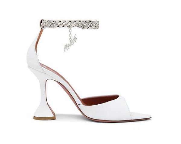 

italy shoes amina pumps muaddi awge flacko sandals white nappa silver crystal cuban link chain wedding bride princess, Black